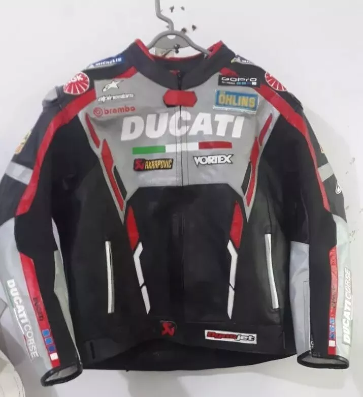 DUCATI Racing Motorcycle Biker Leather Jacket - Image 2